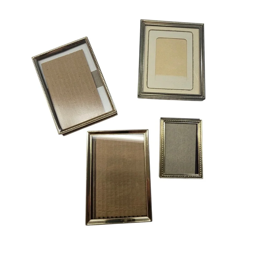 Vintage Set Of 4 Ornate Gold Metal Picture Photo Frames Easel Back Various Sizes